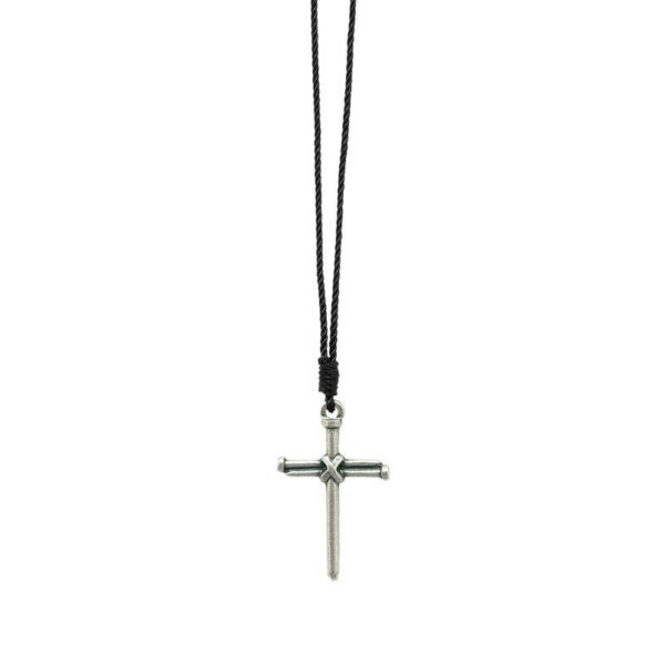 Cordão Mini Cruz Prego Chagas Prata Velha 7736