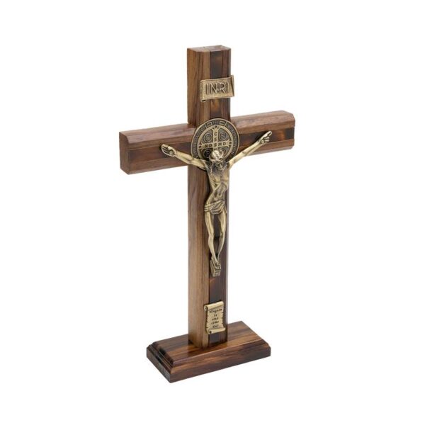 Crucifixo Madeira Frisada 26cm Espelhado Ouro Velho São Bento 7739 - Image 2