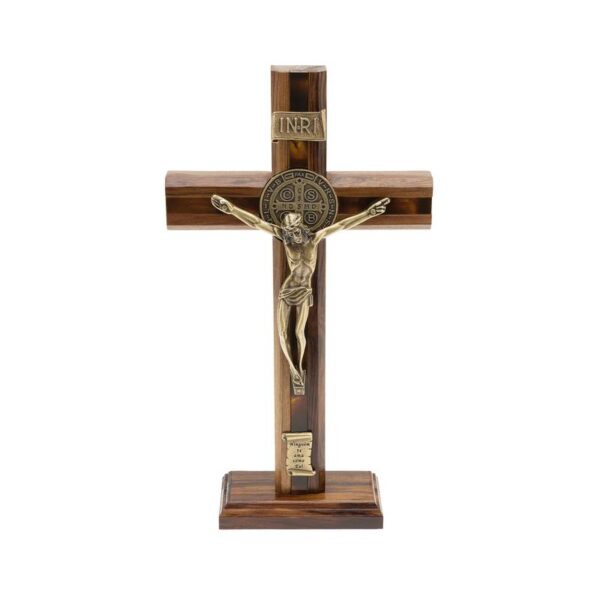 Crucifixo Madeira Frisada 26cm Espelhado Ouro Velho São Bento 7739