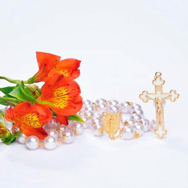 Terço de Noiva Pérola Dourado 7748
