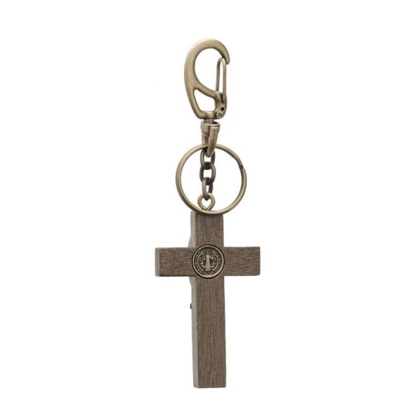 Chaveiro Cruz Madeira 6cm São Bento Ouro Velho c/ Mosq 7729 - Image 2