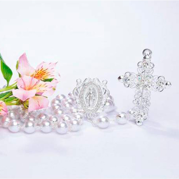 Terço de Noiva Perola Prata Strass 7750