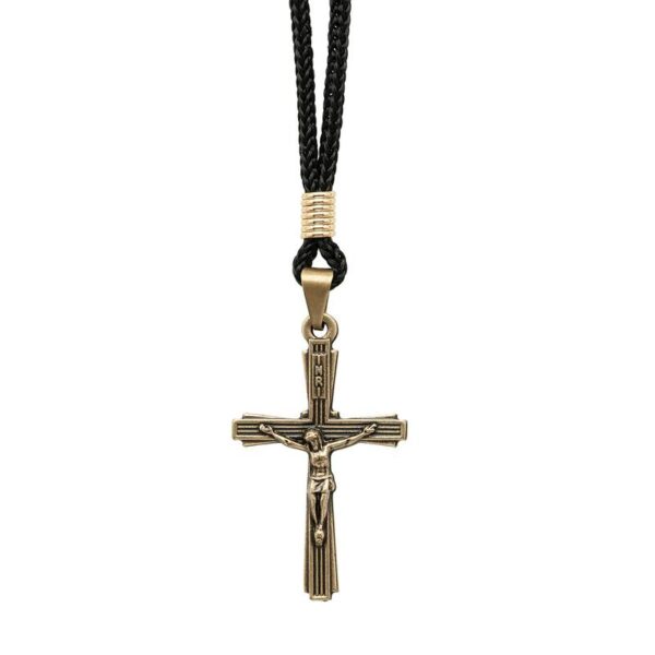 Cordão Cruz Listrada 4,4cm Ouro Velho 7732