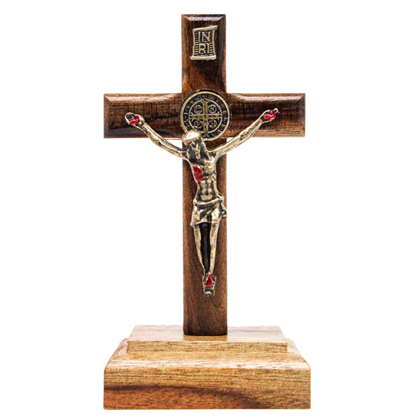 Crucifixo Madeira Med. São Bento Mesa e Parede 7cm - 7588