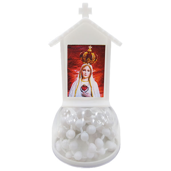 Altar Capelinha Imaculado Coração de Fátima c/ Terço Branco - 7702