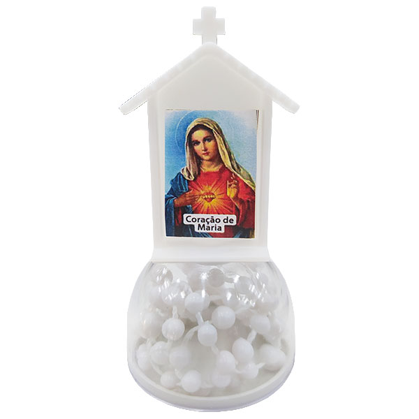 Altar Capelinha Imaculado Coração de Maria c/ Terço Branco - 7708