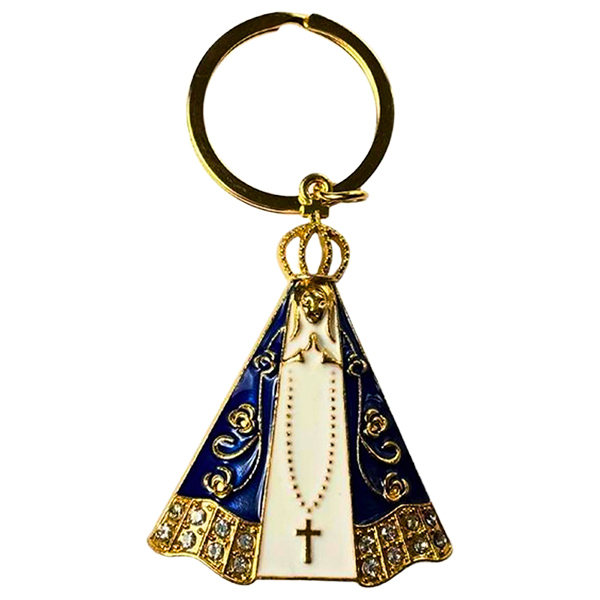 Chaveiro Dourado Nossa Senhora Aparecida Resina Branca - 8435