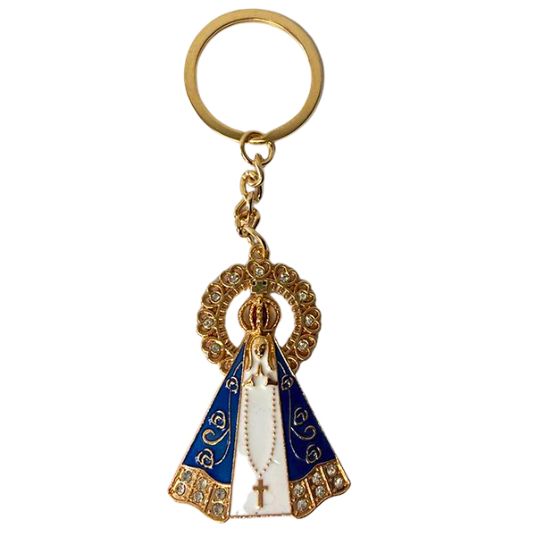 Chaveiro Dourado Nossa Senhora Aparecida Resina Branca Coroa Strass - 8436