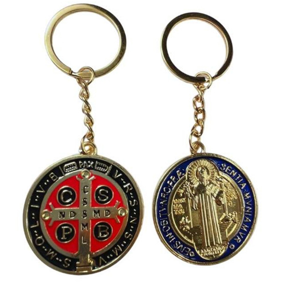Chaveiro Medalha São Bento 4cm Colorido Dourado - 7797