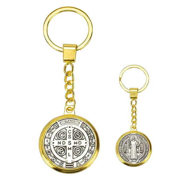 Chaveiro Dourado Medalha São Bento Prata Velha 3cm - 11445