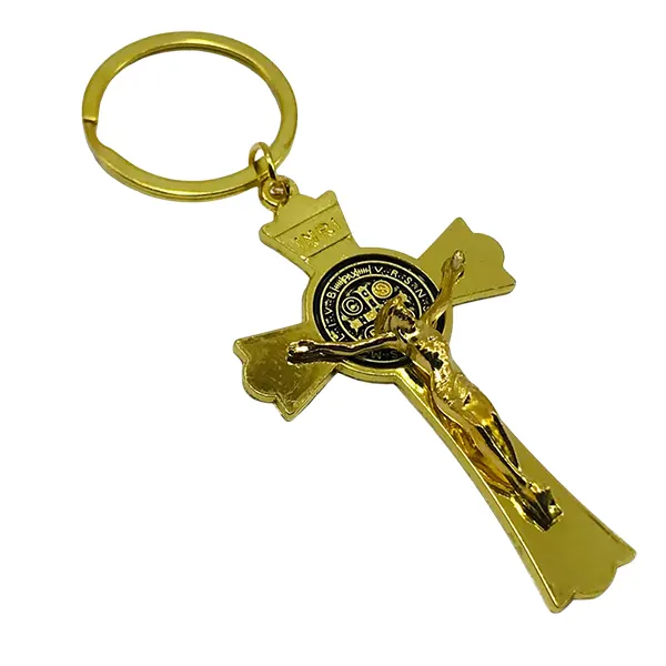 Chaveiro Dourado Crucifixo 7cm Medalha São Bento - 9711