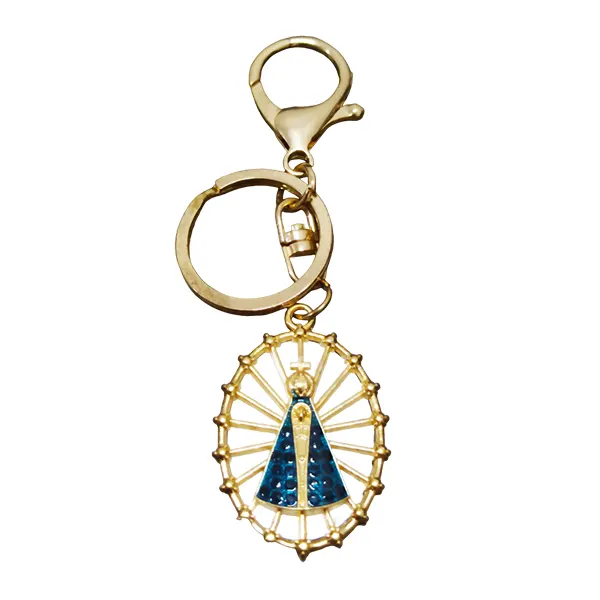 Chaveiro Metal Madre Pérola Oval Nossa Senhora Aparecida Azul 4cm 147 - 11446