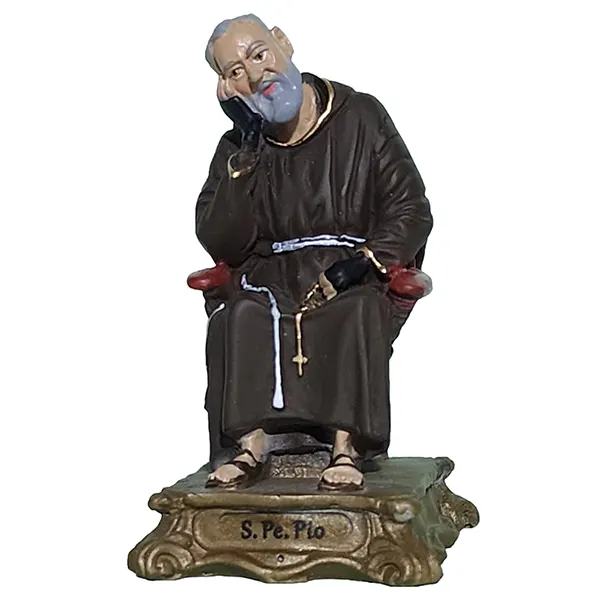 Imagem Resina Padre Pio Sentado 15cm